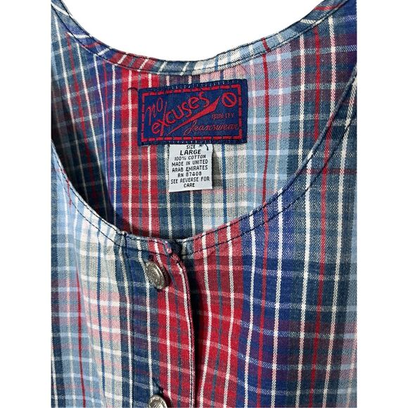 Vintage‎ No Excuses 90s Y2K Jumper Dress Size L Red Blue Plaid - Picture 4 of 6